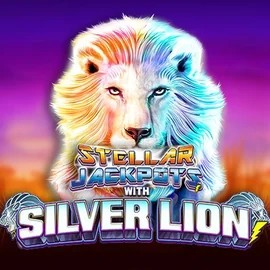 Jackpots logo of Stellar Jackpots with Silver Lion from Lightning Box Game at Lizaro Casino
